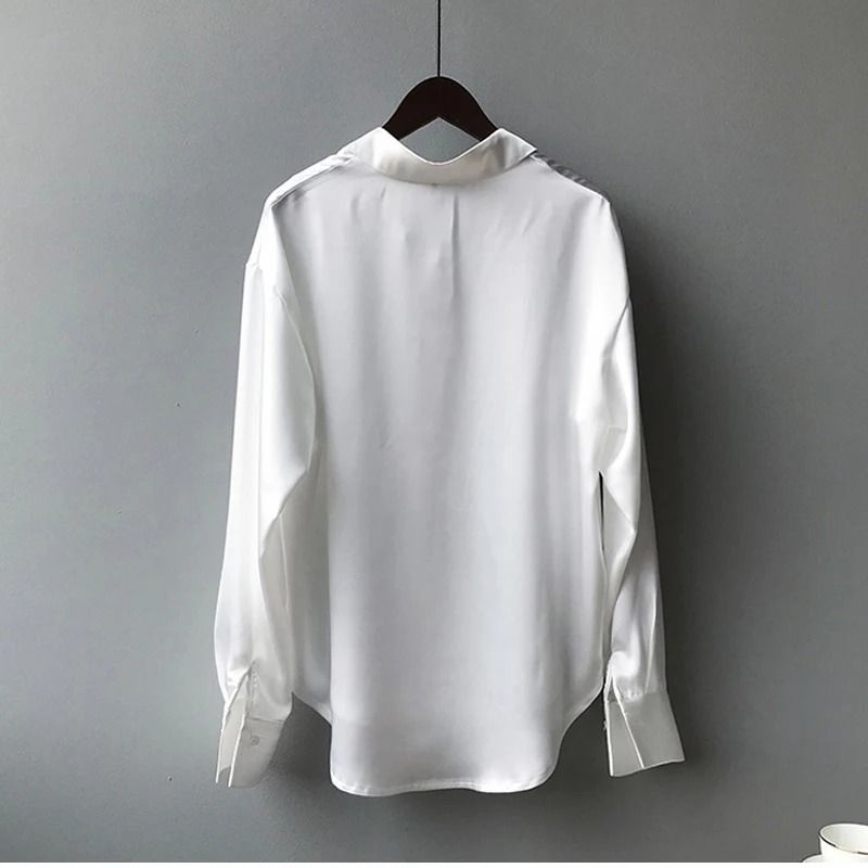 Vintage Satin Silk ButtonUp Shirt Elegant White Long Sleeve Blouse For Spring Fashion 1