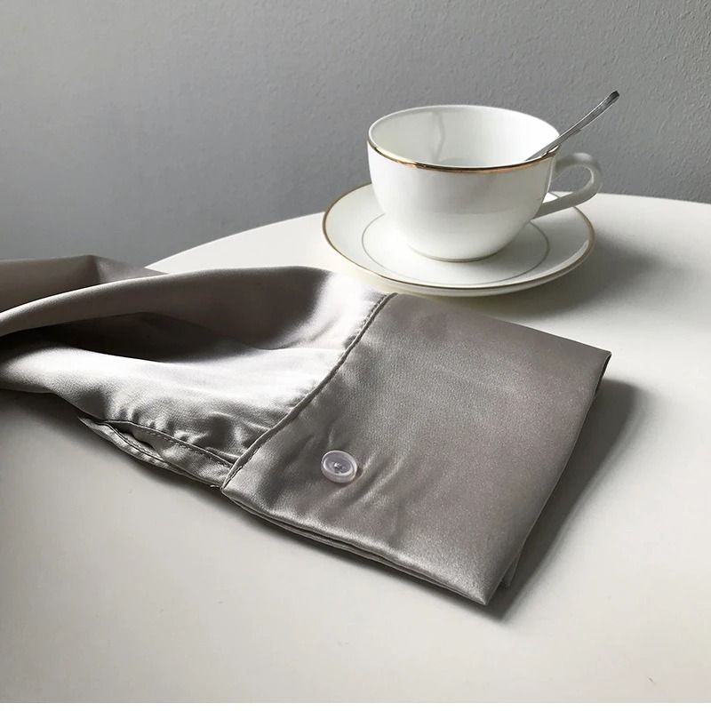 Vintage Satin Silk ButtonUp Shirt Elegant White Long Sleeve Blouse For Spring Fashion 4