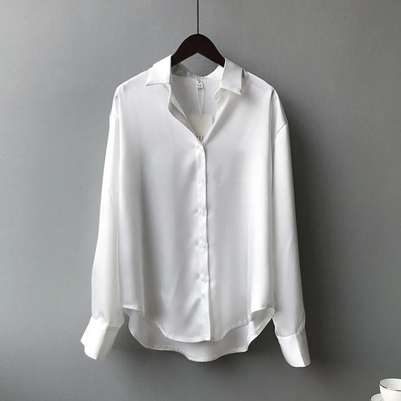 Vintage Satin Silk ButtonUp Shirt Elegant White Long Sleeve Blouse For Spring Fashion 5