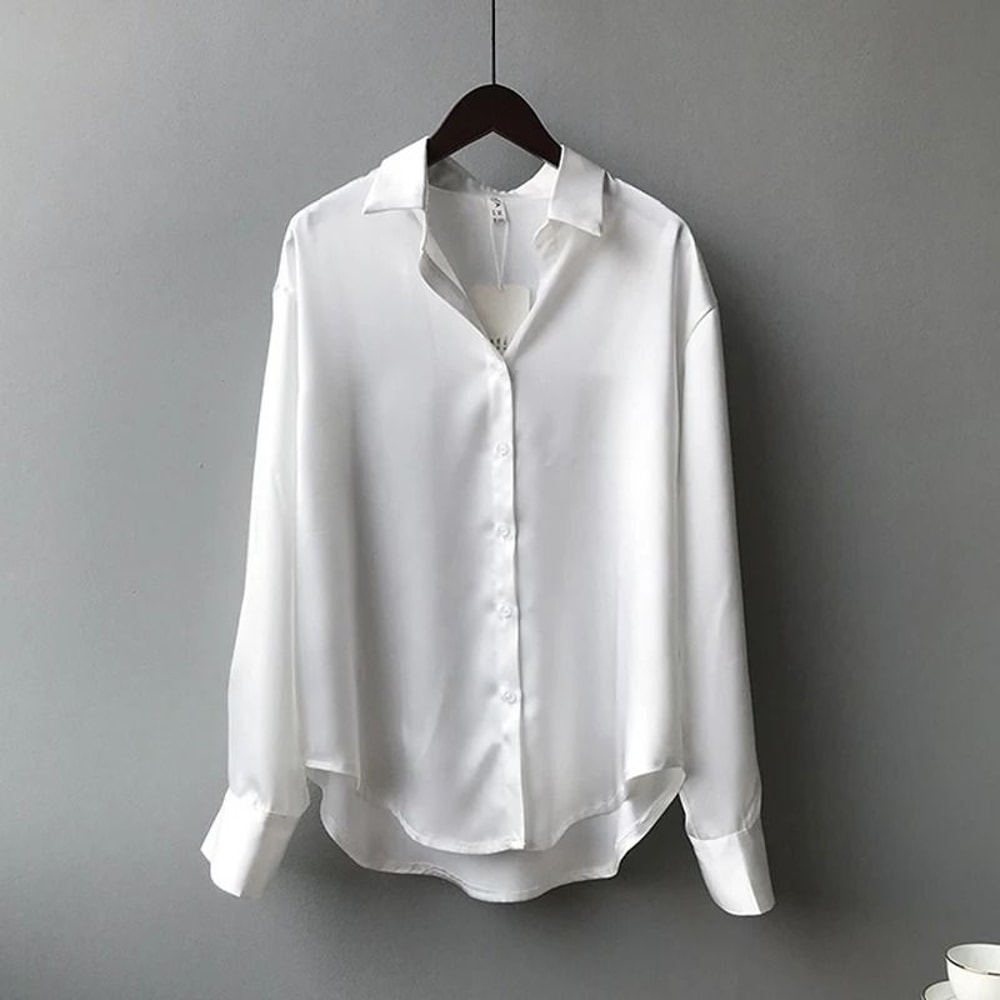 Vintage Satin Silk ButtonUp Shirt Elegant White Long Sleeve Blouse For Spring Fashion 6