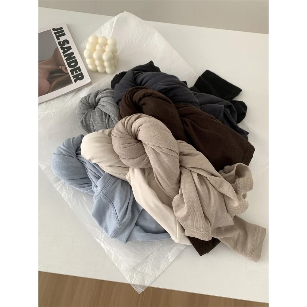 Silk Wool Splice Long Sleeve TShirt UltraSoft Waxy Fit Solid Color Backing Top For Spring Summer 0