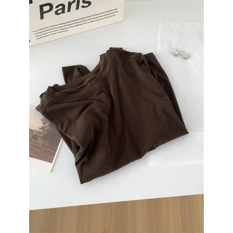 Silk Wool Splice Long Sleeve TShirt UltraSoft Waxy Fit Solid Color Backing Top For Spring Summer 13