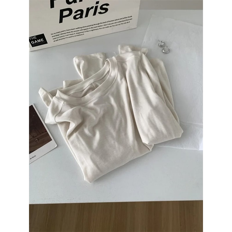 Silk Wool Splice Long Sleeve TShirt UltraSoft Waxy Fit Solid Color Backing Top For Spring Summer 5