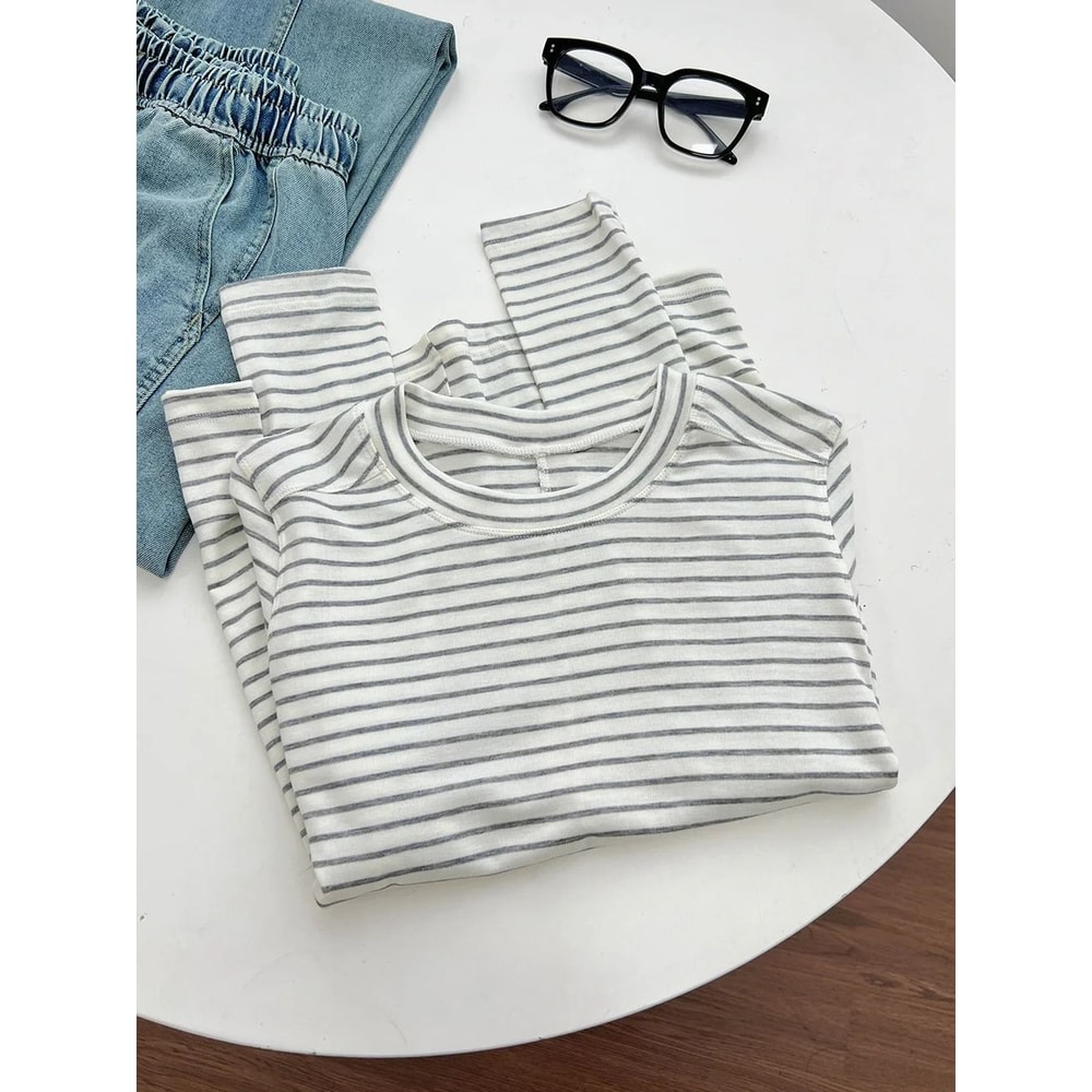 Silk Wool Splice Long Sleeve TShirt UltraSoft Waxy Fit Solid Color Backing Top For Spring Summer 7