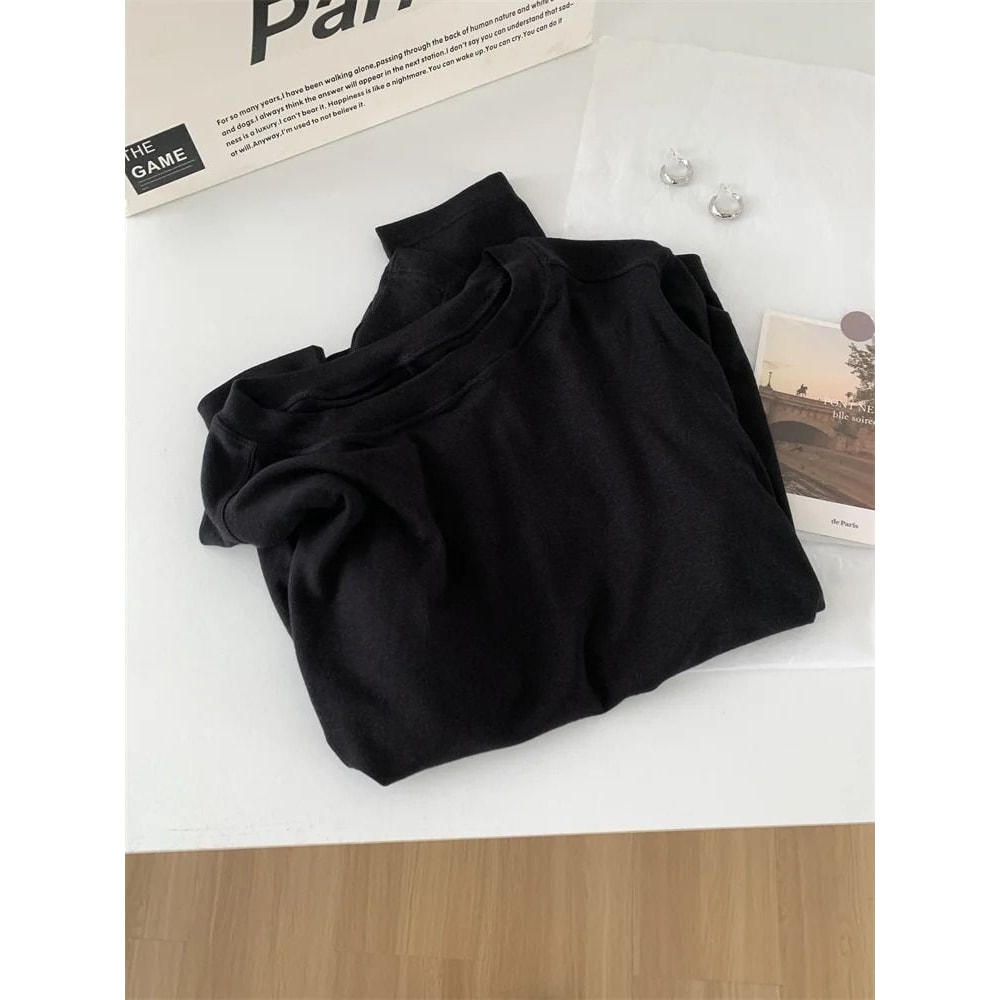 Silk Wool Splice Long Sleeve TShirt UltraSoft Waxy Fit Solid Color Backing Top For Spring Summer 8