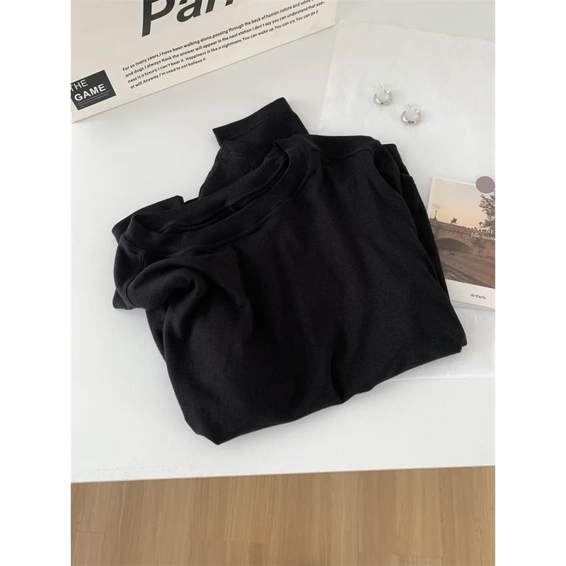 Silk Wool Splice Long Sleeve TShirt UltraSoft Waxy Fit Solid Color Backing Top For Spring Summer 8