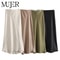 MUJER Woman 2025 High Waist Satin Midi Skirt Elegant Black Summer Long Skirt For Office Professio 0