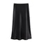 MUJER Woman 2025 High Waist Satin Midi Skirt Elegant Black Summer Long Skirt For Office Professio 7