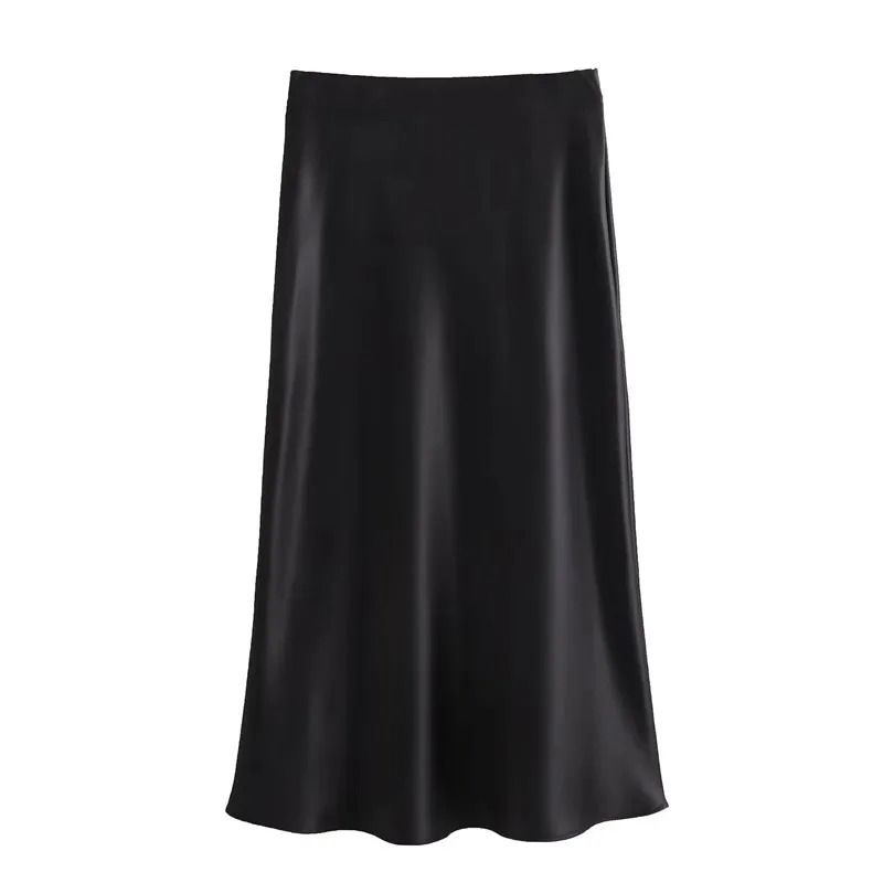 MUJER Woman 2025 High Waist Satin Midi Skirt Elegant Black Summer Long Skirt For Office Professio 7