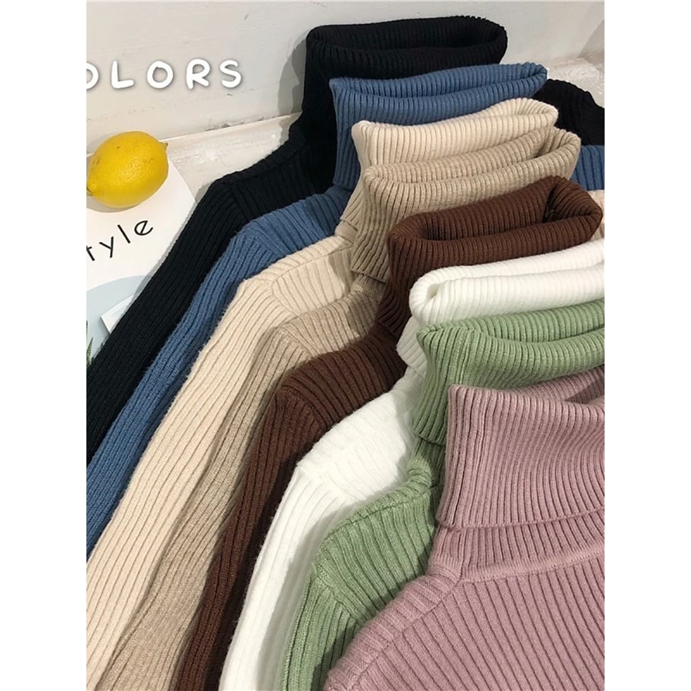Korean Slim Turtleneck Sweater 2025 AutumnWinter RibKnit Pullover Jumper For Women 0