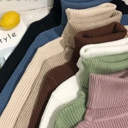 korean slim turtleneck sweater – 2025 autumn/winter rib-knit pullover jumper for women