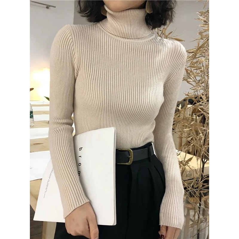 Korean Slim Turtleneck Sweater 2025 AutumnWinter RibKnit Pullover Jumper For Women 2