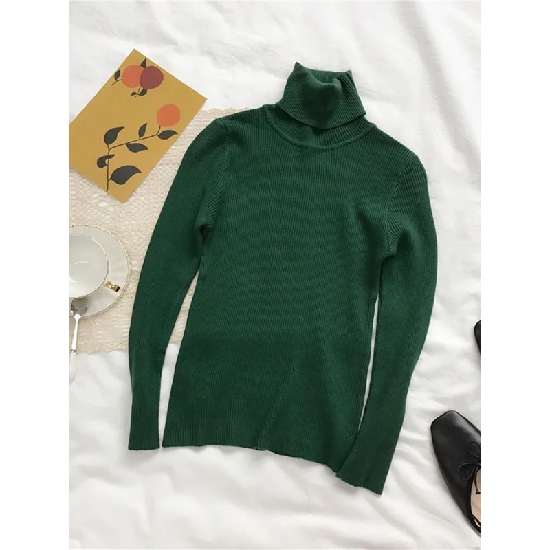 Korean Slim Turtleneck Sweater 2025 AutumnWinter RibKnit Pullover Jumper For Women 6