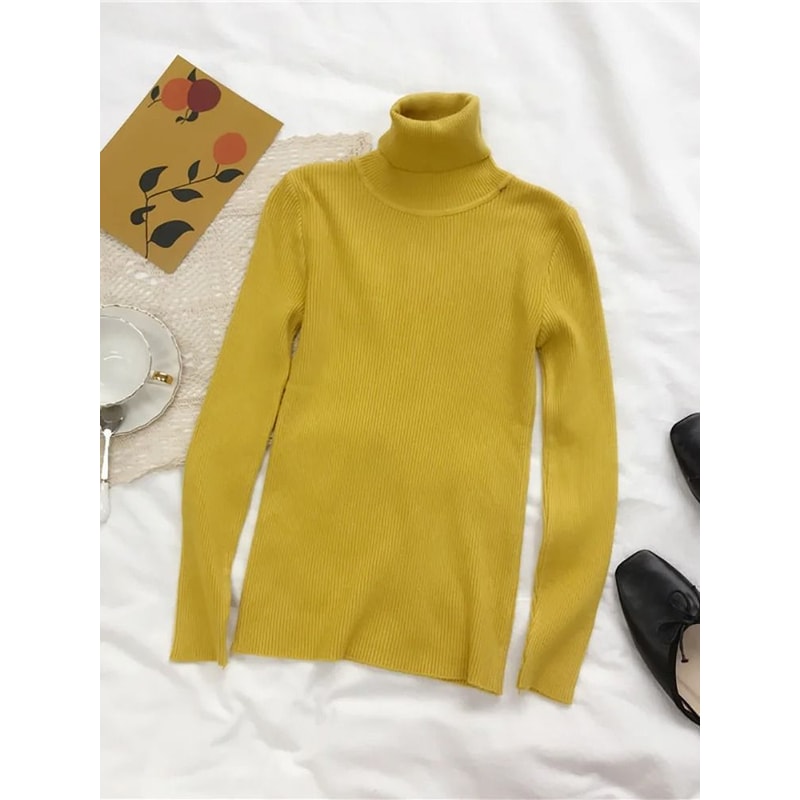 Korean Slim Turtleneck Sweater 2025 AutumnWinter RibKnit Pullover Jumper For Women 17