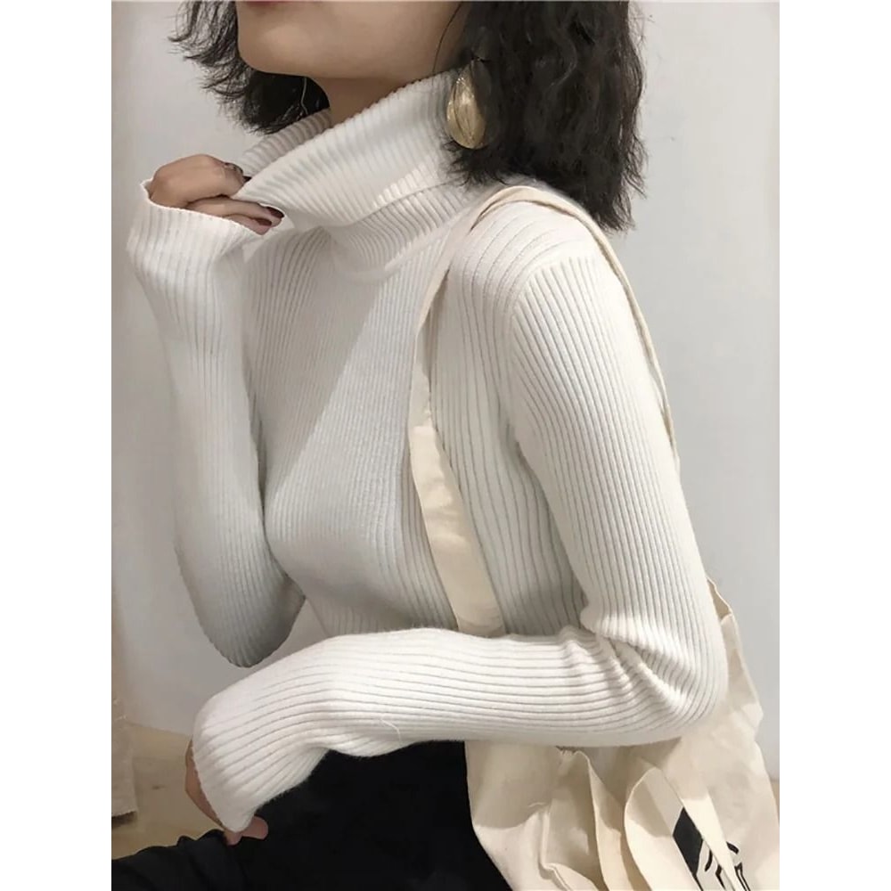Korean Slim Turtleneck Sweater 2025 AutumnWinter RibKnit Pullover Jumper For Women 18