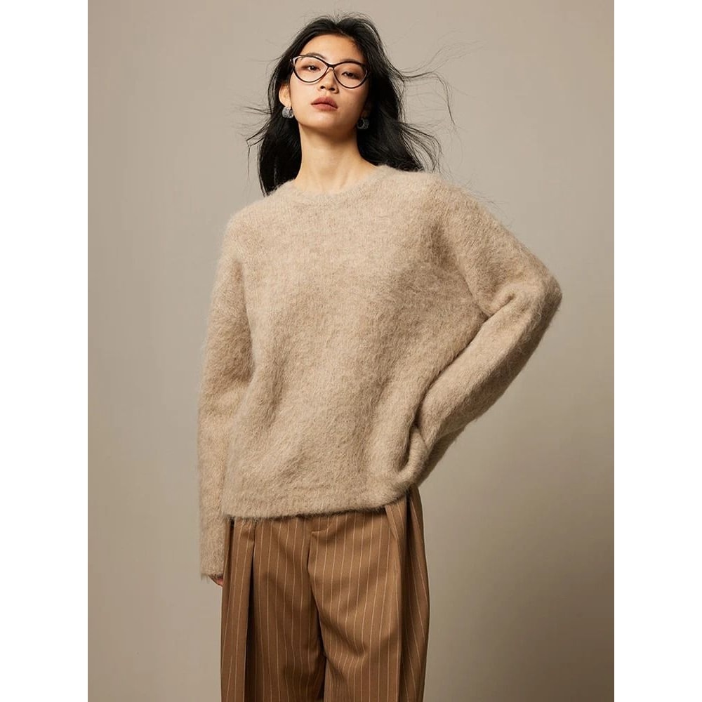 SuyaDream Warm Alpaca Pullover Loose Dropped Sleeve Luxury Sweater For 2025 FallWinter 10