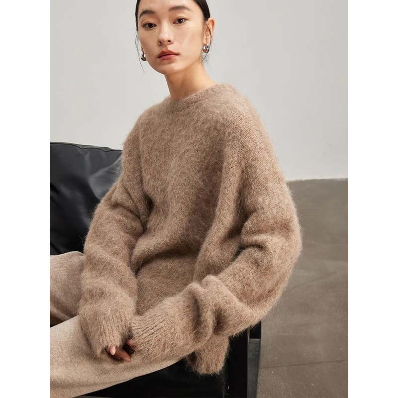 SuyaDream Warm Alpaca Pullover Loose Dropped Sleeve Luxury Sweater For 2025 FallWinter 1
