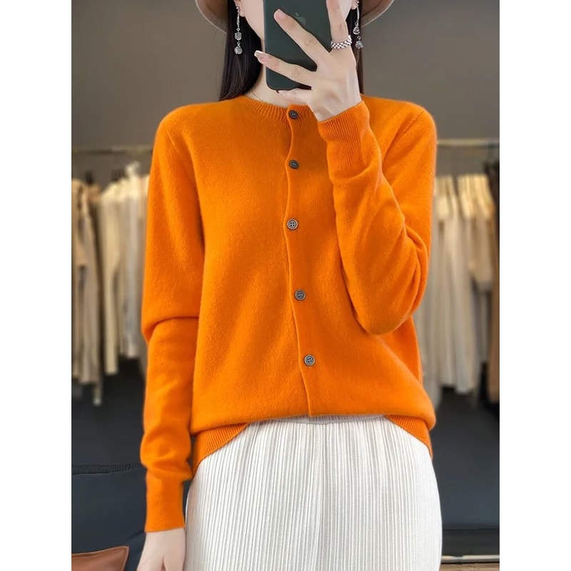 Womens 100 Merino Wool ONeck Cardigan Premium Buttoned Knitwear For Autumn Winter 3