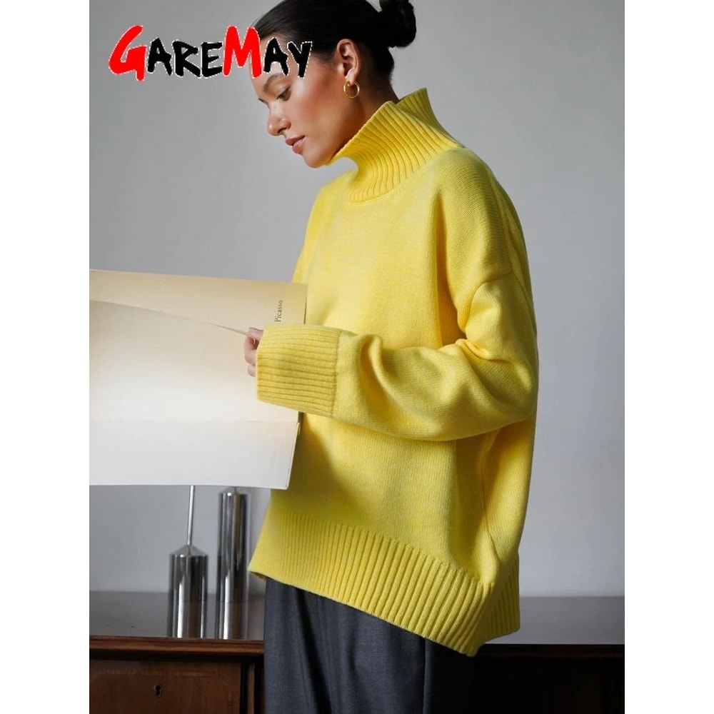 Autumn Oversized HighCollar Knitted Sweater Vintage Soft Pullover For Winter Warmth 1