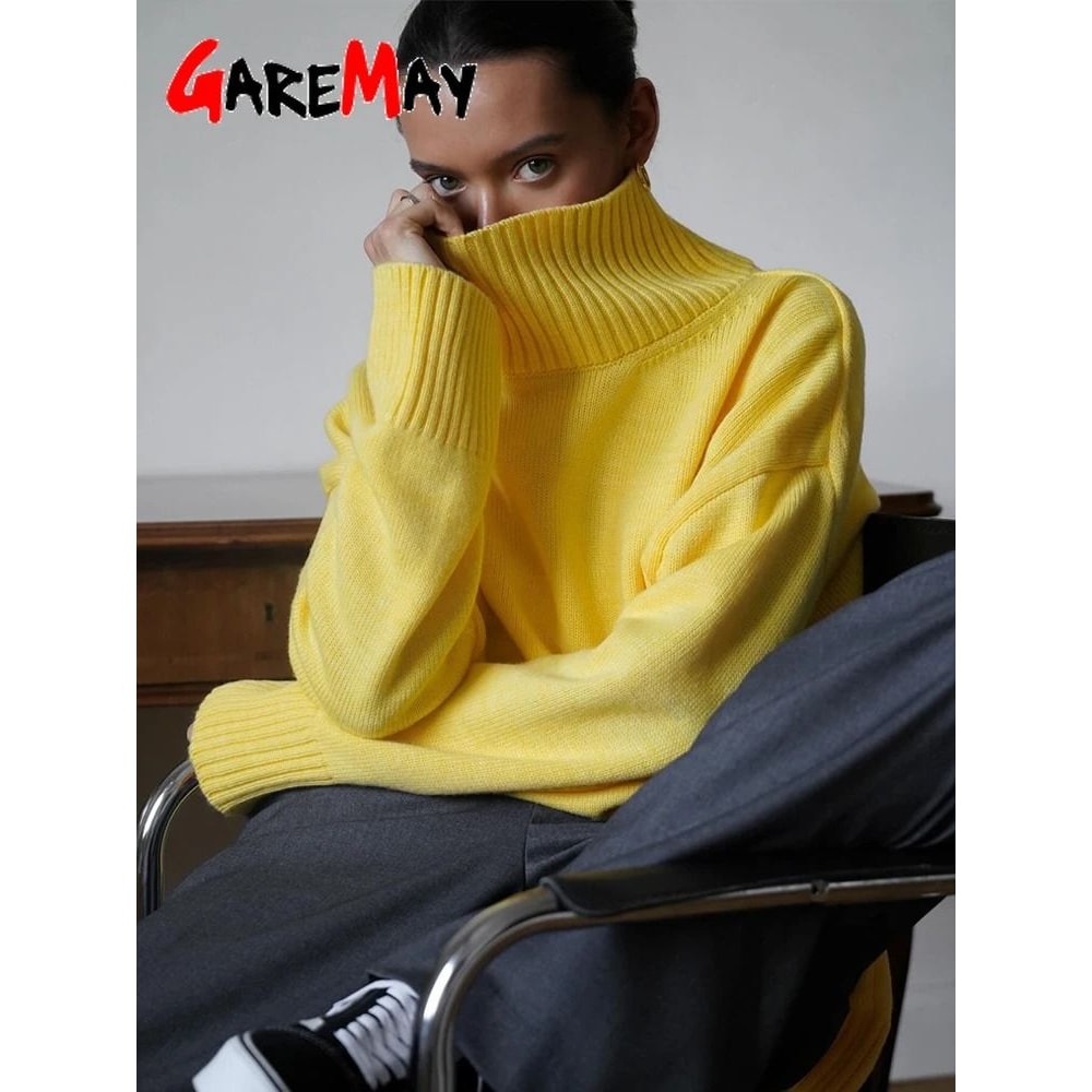 Autumn Oversized HighCollar Knitted Sweater Vintage Soft Pullover For Winter Warmth 2