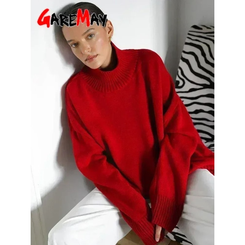 Autumn Oversized HighCollar Knitted Sweater Vintage Soft Pullover For Winter Warmth 3