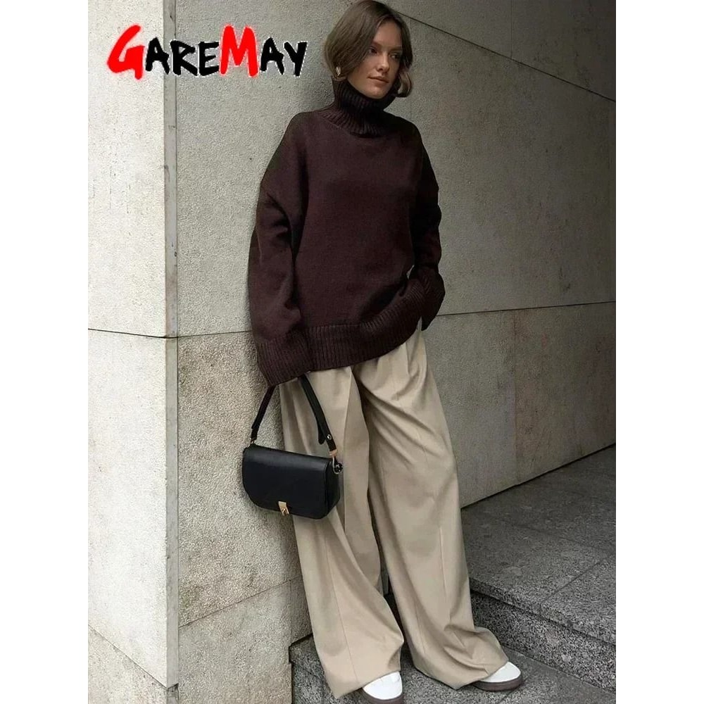 Autumn Oversized HighCollar Knitted Sweater Vintage Soft Pullover For Winter Warmth 5