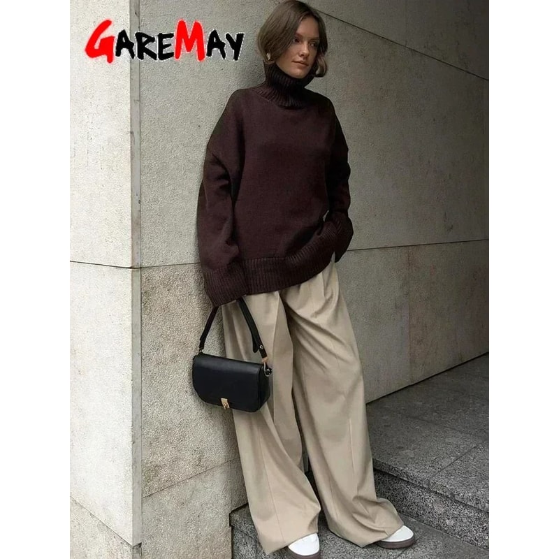 Autumn Oversized HighCollar Knitted Sweater Vintage Soft Pullover For Winter Warmth 5