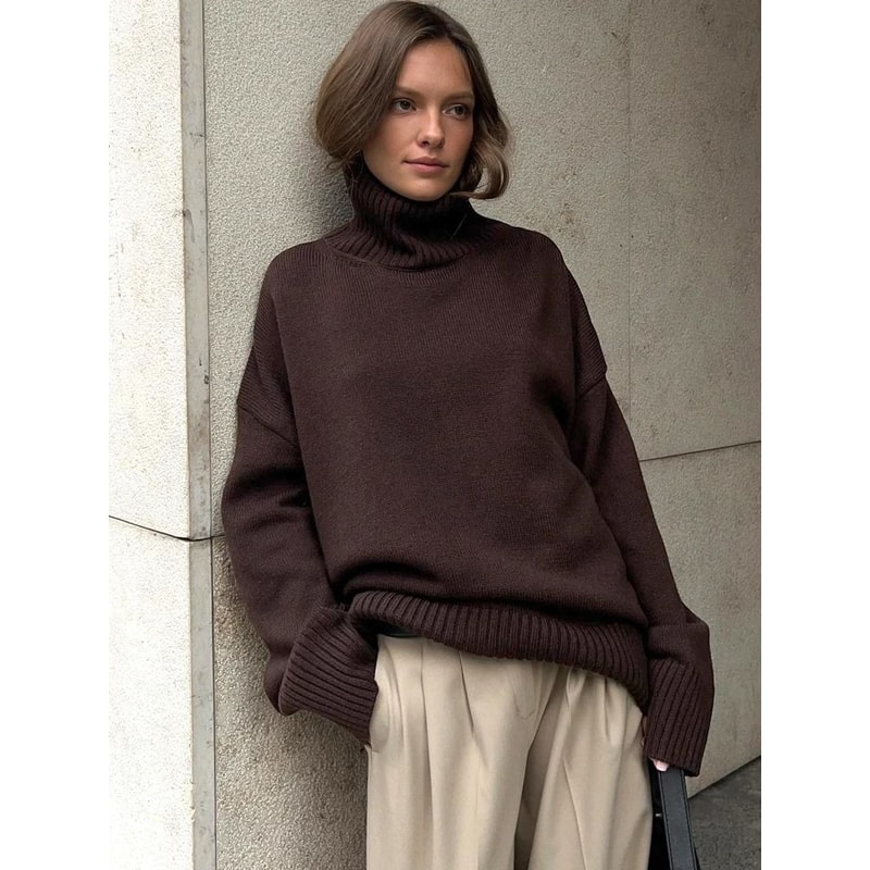 Autumn Oversized HighCollar Knitted Sweater Vintage Soft Pullover For Winter Warmth 6