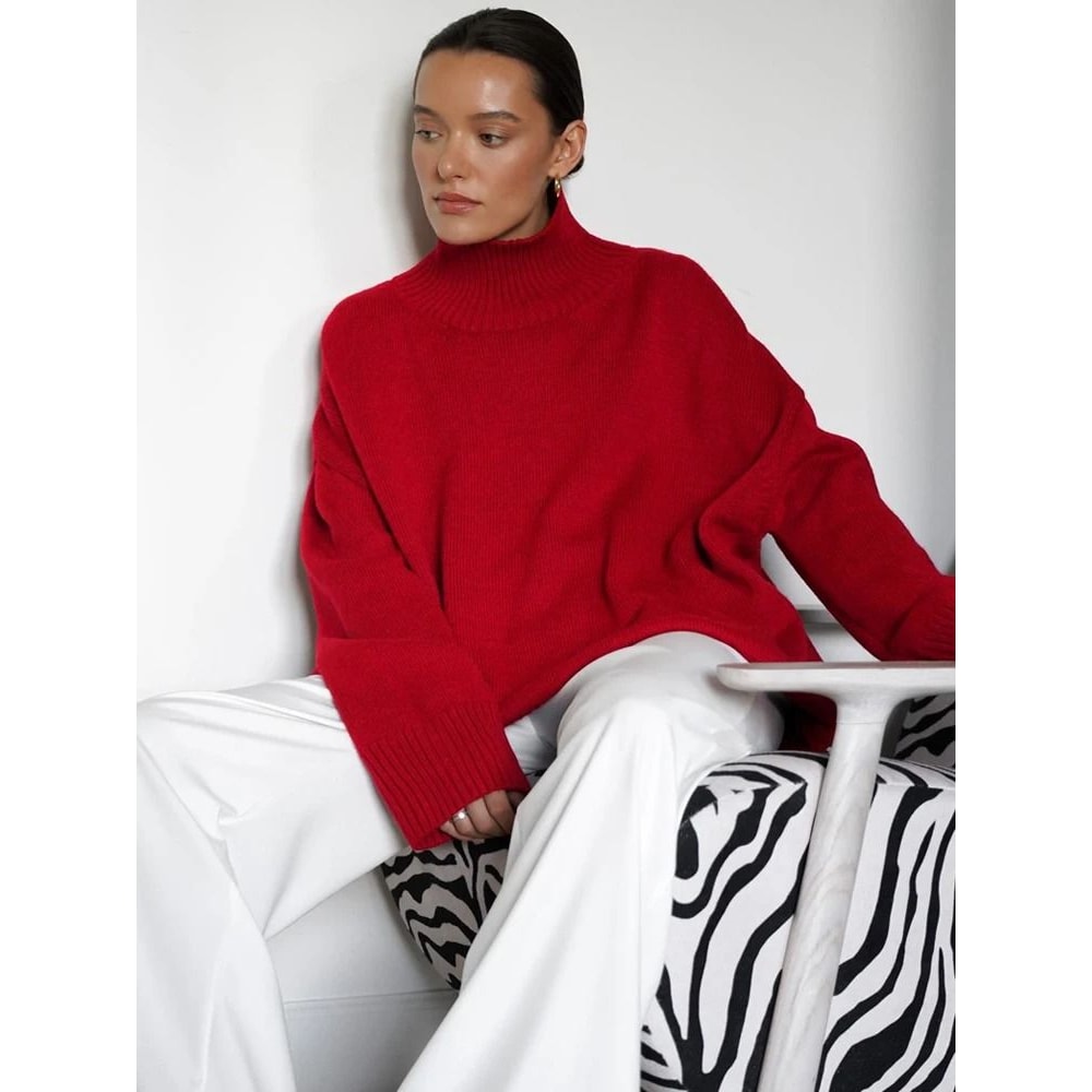 Autumn Oversized HighCollar Knitted Sweater Vintage Soft Pullover For Winter Warmth 8