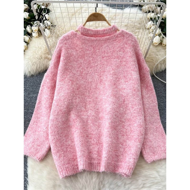 SINGREINY Fashion Solid Cashmere 2Piece Set Loose Warm Cardigan Sleeveless Knitting Tank Top 5