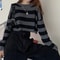 Korean Style Striped Cropped Sweater Vintage Oversized Knit Jumper For Autumn Winter 6