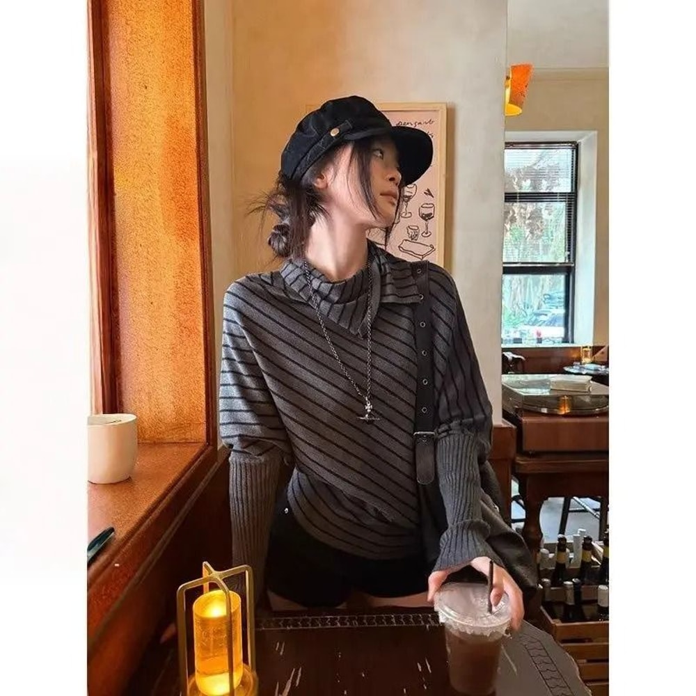 2000s Korean Fashion Slim Batwing Sweater Y2K Subculture Pure Color Pullover For Autumn Winter 12