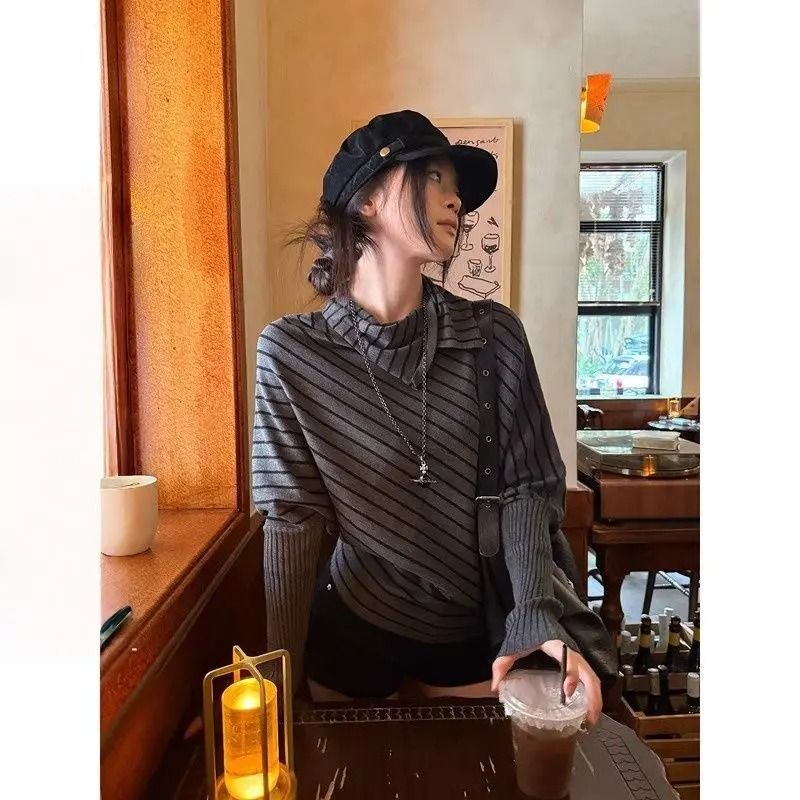 2000s Korean Fashion Slim Batwing Sweater Y2K Subculture Pure Color Pullover For Autumn Winter 12