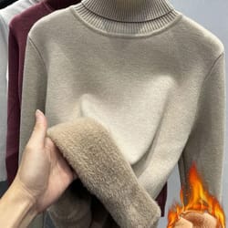 thicken velvet turtleneck sweater – korean fashion lined warm knitted pullover & winter jersey jumper
