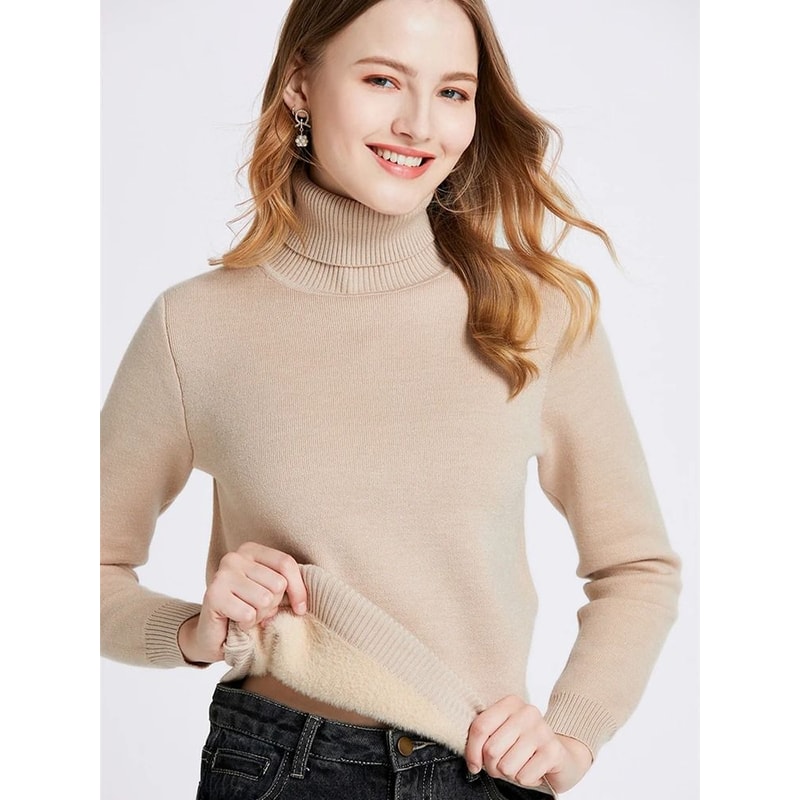 Thicken Velvet Turtleneck Sweater Korean Fashion Lined Warm Knitted Pullover Winter Jersey Jumper 2