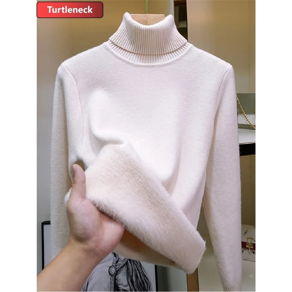 Thicken Velvet Turtleneck Sweater Korean Fashion Lined Warm Knitted Pullover Winter Jersey Jumper 9