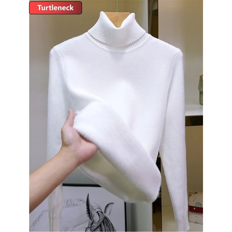 Thicken Velvet Turtleneck Sweater Korean Fashion Lined Warm Knitted Pullover Winter Jersey Jumper 7