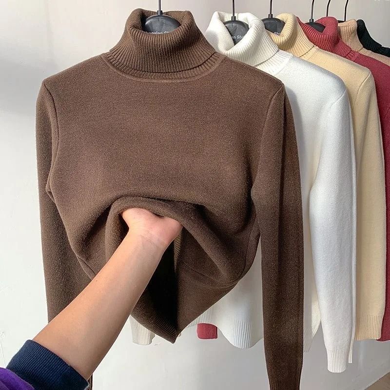 Elegant Thicken VelvetLined Turtleneck Sweater Slim Knit Pullover Warm Winter Jumper 10