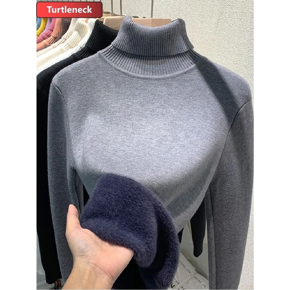 Elegant Thicken VelvetLined Turtleneck Sweater Slim Knit Pullover Warm Winter Jumper 12