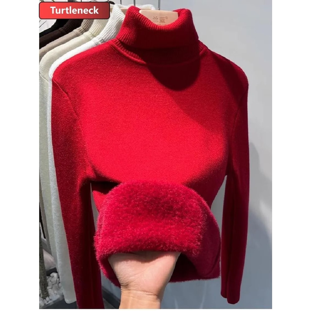 Elegant Thicken VelvetLined Turtleneck Sweater Slim Knit Pullover Warm Winter Jumper 13