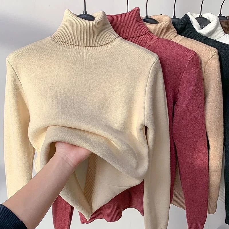 Elegant Thicken VelvetLined Turtleneck Sweater Slim Knit Pullover Warm Winter Jumper 6