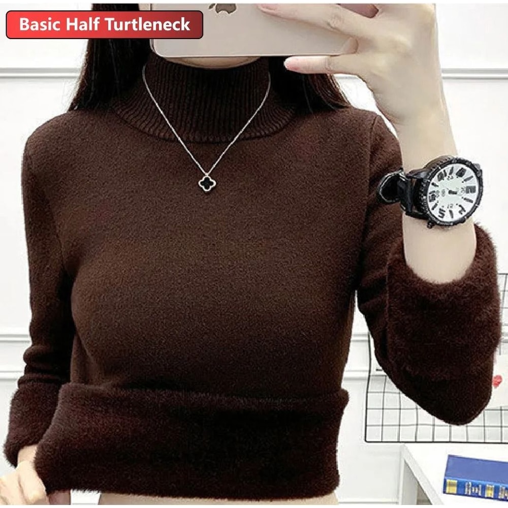 Elegant Thicken VelvetLined Turtleneck Sweater Slim Knit Pullover Warm Winter Jumper 19