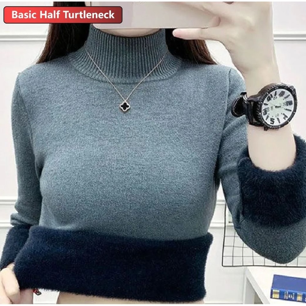 Elegant Thicken VelvetLined Turtleneck Sweater Slim Knit Pullover Warm Winter Jumper 20