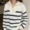 Womens Premium Zipper Stripe Underlay Sweater Short Style Spring Autumn Pullover 0