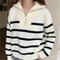 Womens Premium Zipper Stripe Underlay Sweater Short Style Spring Autumn Pullover 0