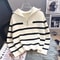 Womens Premium Zipper Stripe Underlay Sweater Short Style Spring Autumn Pullover 4