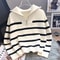 Womens Premium Zipper Stripe Underlay Sweater Short Style Spring Autumn Pullover 6