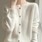 Womens 100 Merino Wool ONeck Cardigan Soft CashmereTouch OL Buttoned Knitwear 0