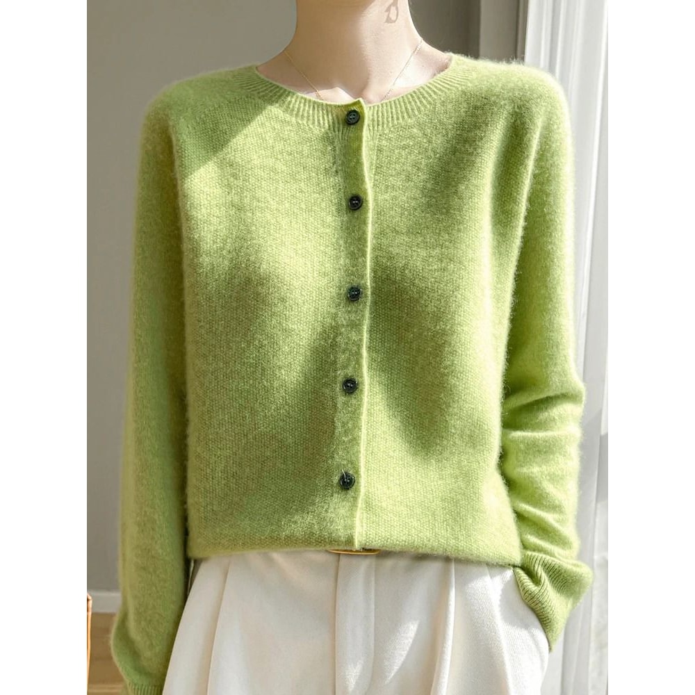 Womens 100 Merino Wool ONeck Cardigan Soft CashmereTouch OL Buttoned Knitwear 2
