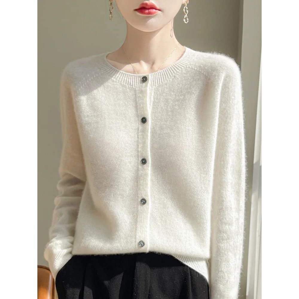 Womens 100 Merino Wool ONeck Cardigan Soft CashmereTouch OL Buttoned Knitwear 15